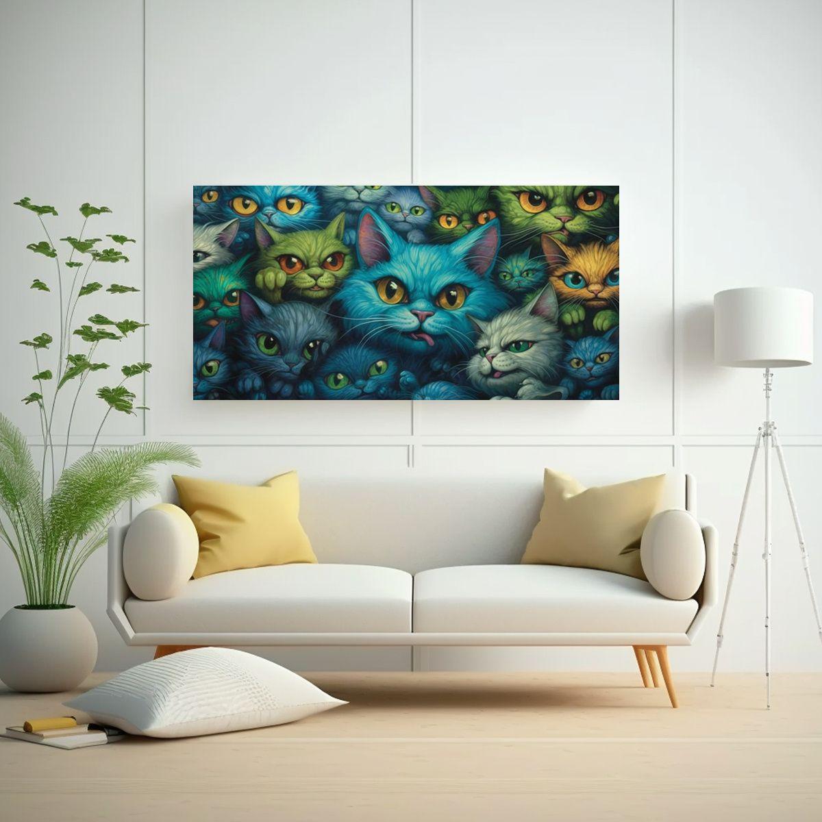 Cuadro Original De Gatos Con Ojos Peculiares, 40x20cm-2