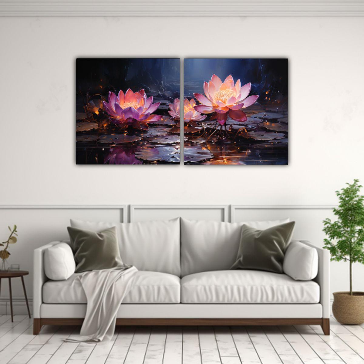 Pintura Lienzo Hermoso Vitalidad Loto Negro 40x20 Cm-2