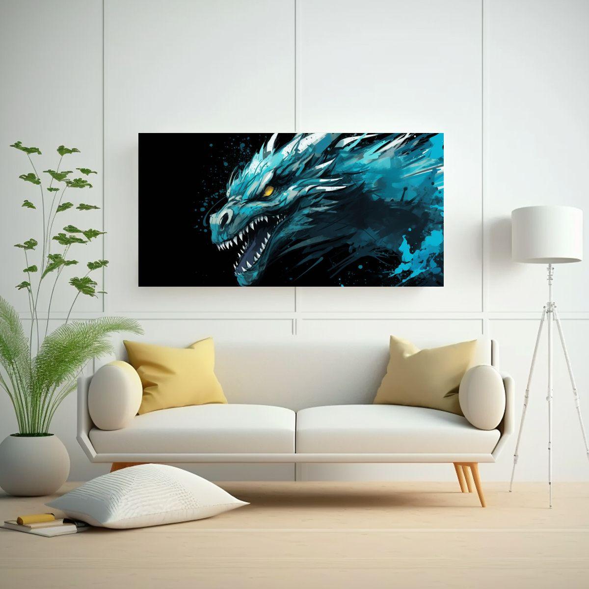 Pintura Decorativa De Arte Fino: Dragón En Turque 100x50cm-2