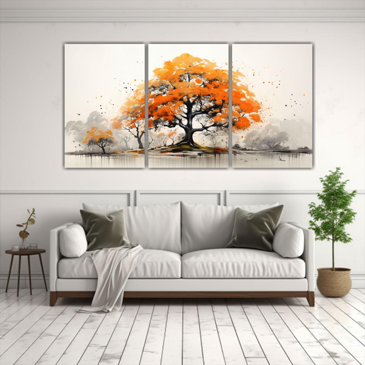 Pintura Abstracta árbol De Kauri Naranja Y Negro 60x30 Cm-2