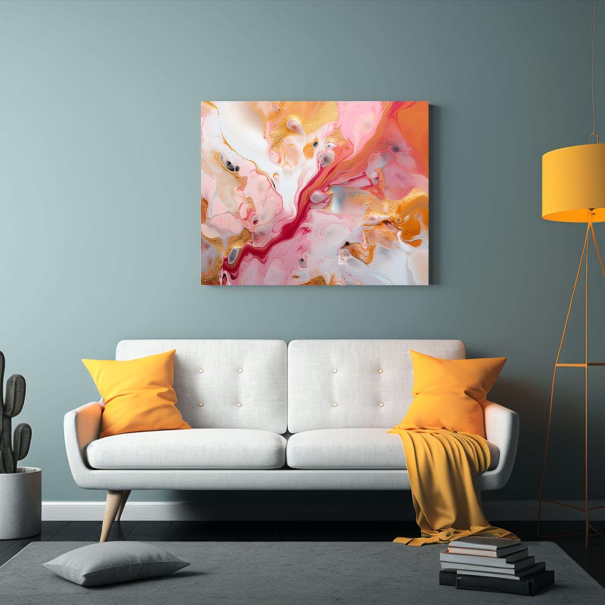 Cuadro Tela Impreso Detalle Superficie Pastel Y Oro 65x50cm-2