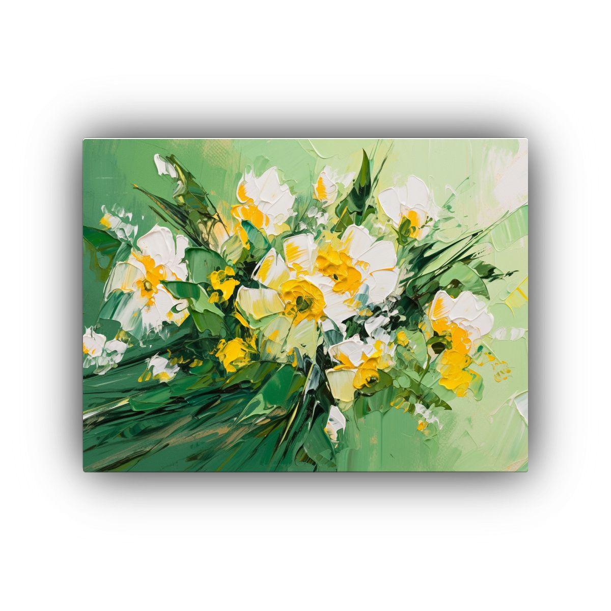Pintura Floral En Lienzo Con Vitalidad En Amarillo Y Verde 40x30cm-0