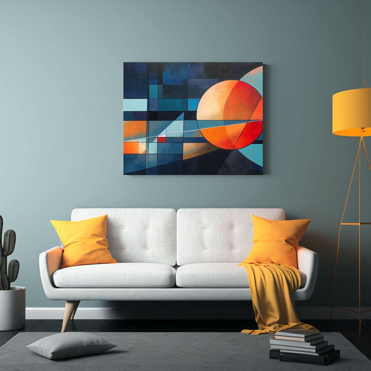 Cuadro Abstracto Geométrico En Vidrio, Tonos Vintage, Trito 50x40cm-2