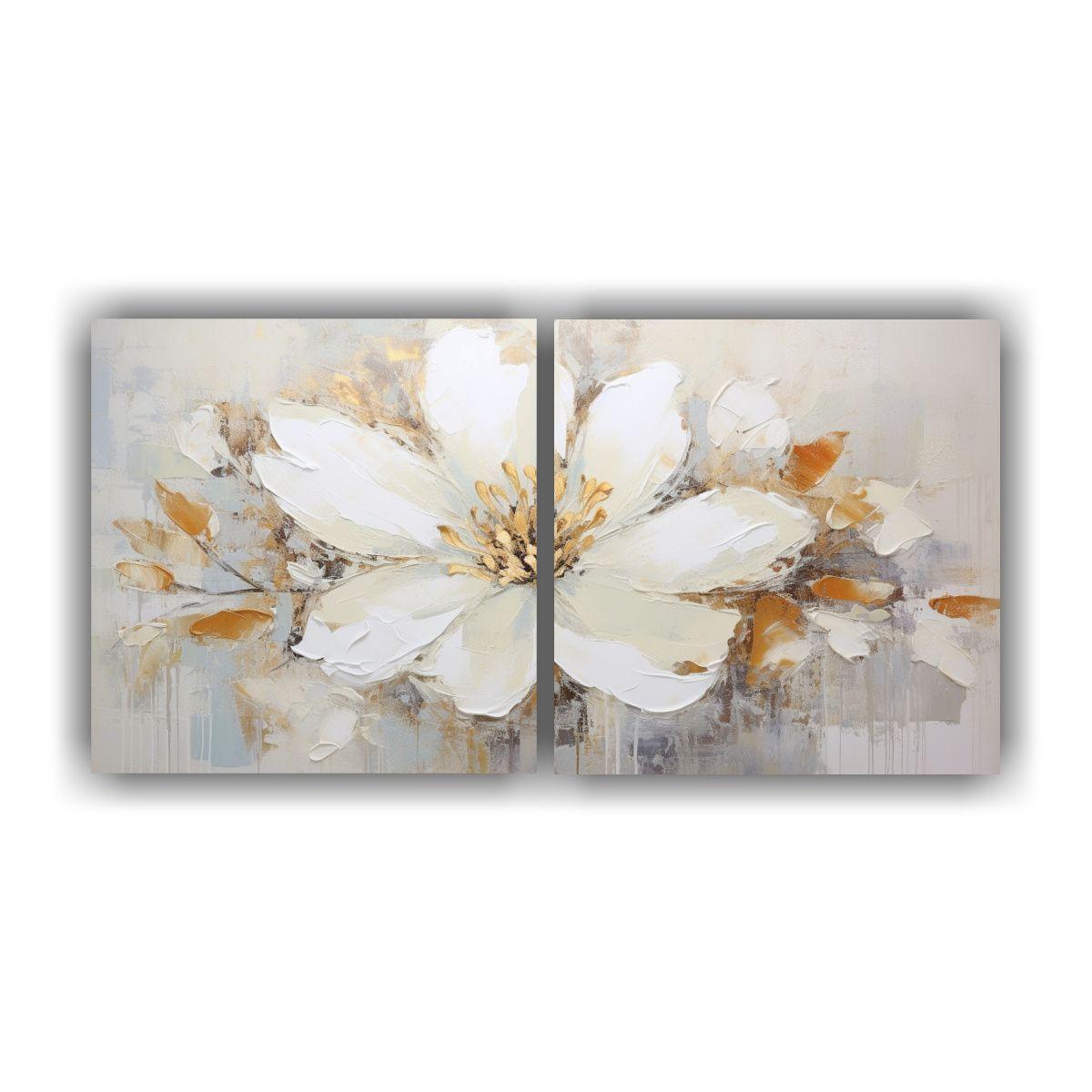 Pintura En Lienzo Estilo Moderno De Flor Blanca 80x40 Cm-0