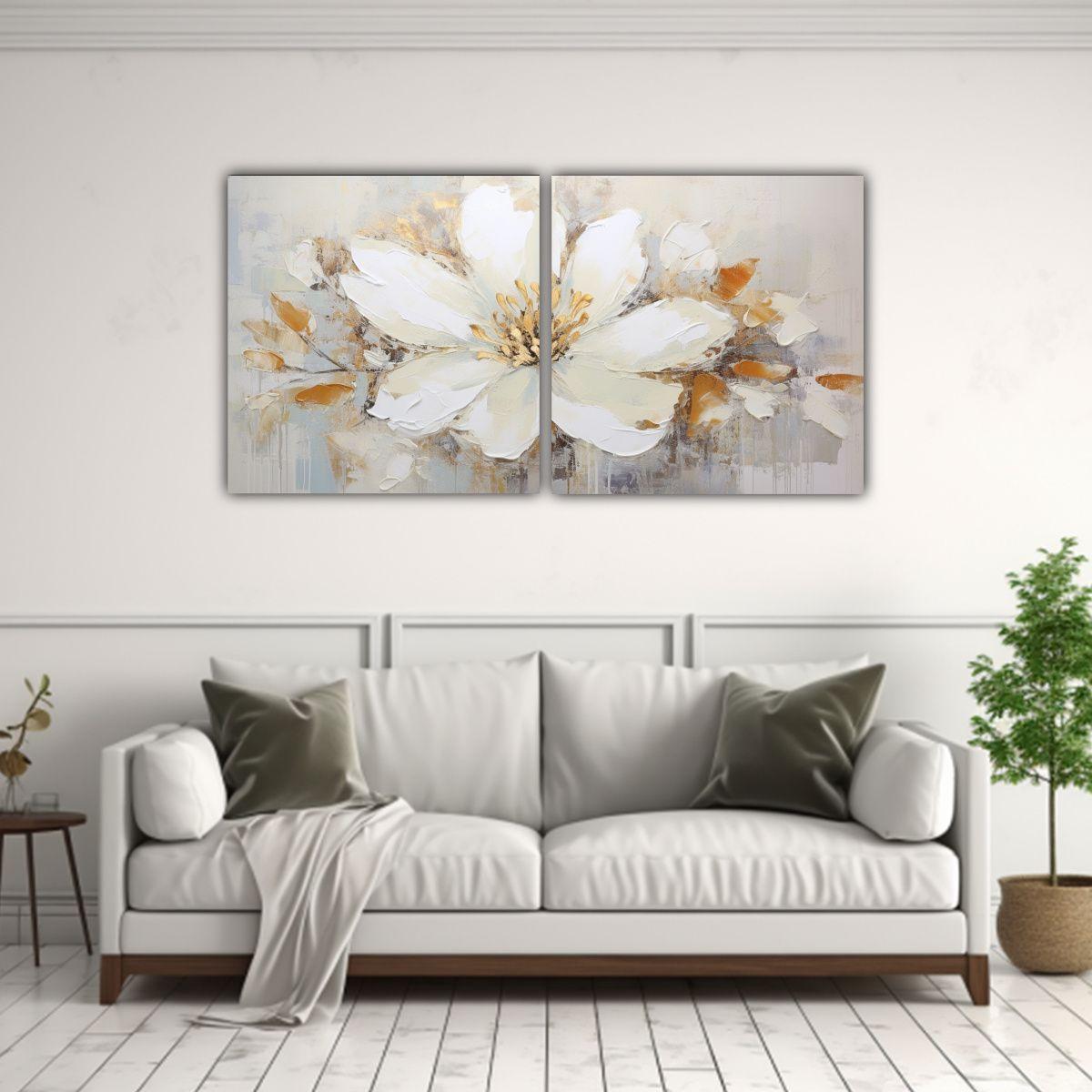 Pintura En Lienzo Estilo Moderno De Flor Blanca 80x40 Cm-2