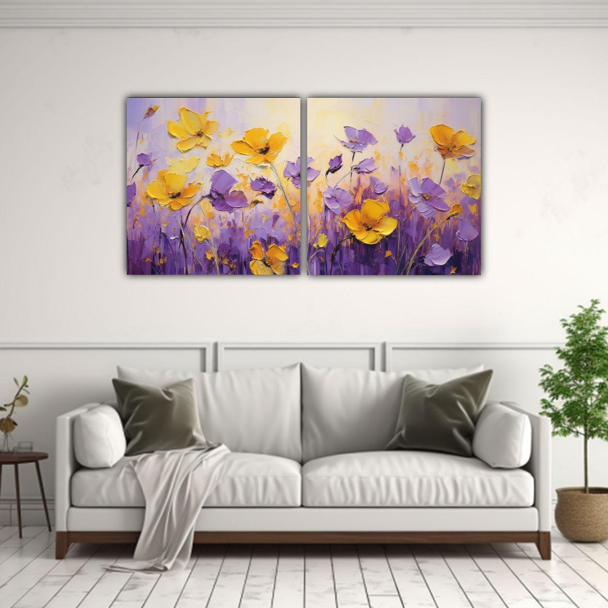 Pintura Abstracta De Flores Amarillas Y Púrpuras 120x60 Cm-2