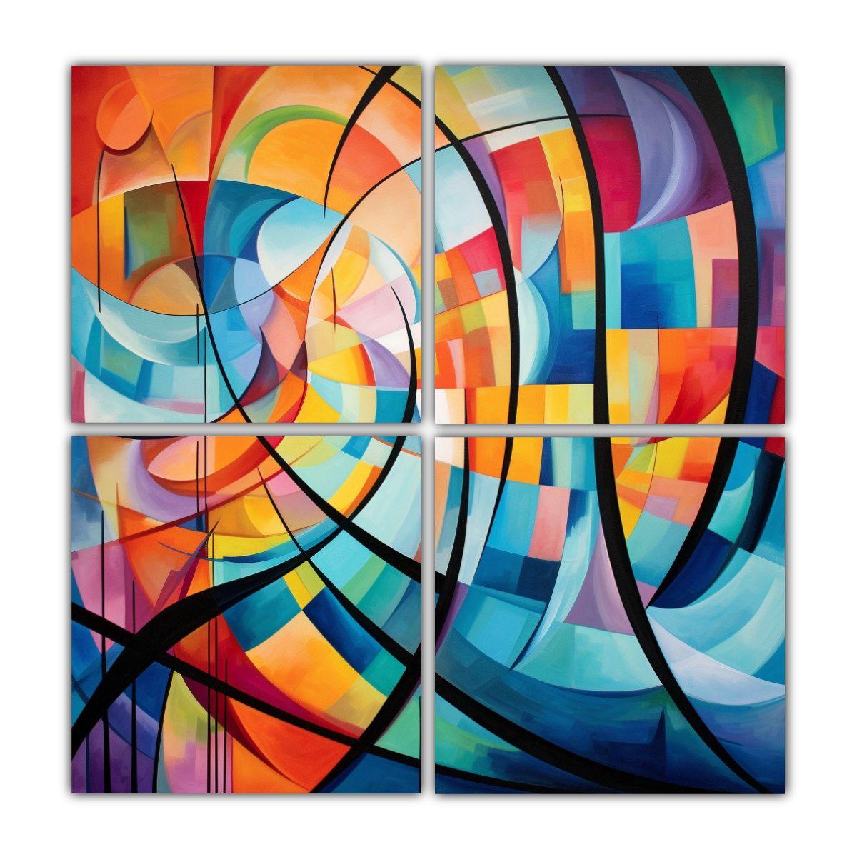Cuatro Telas En Bastidor Forma Ambiente Arte 120x120 Cm-0