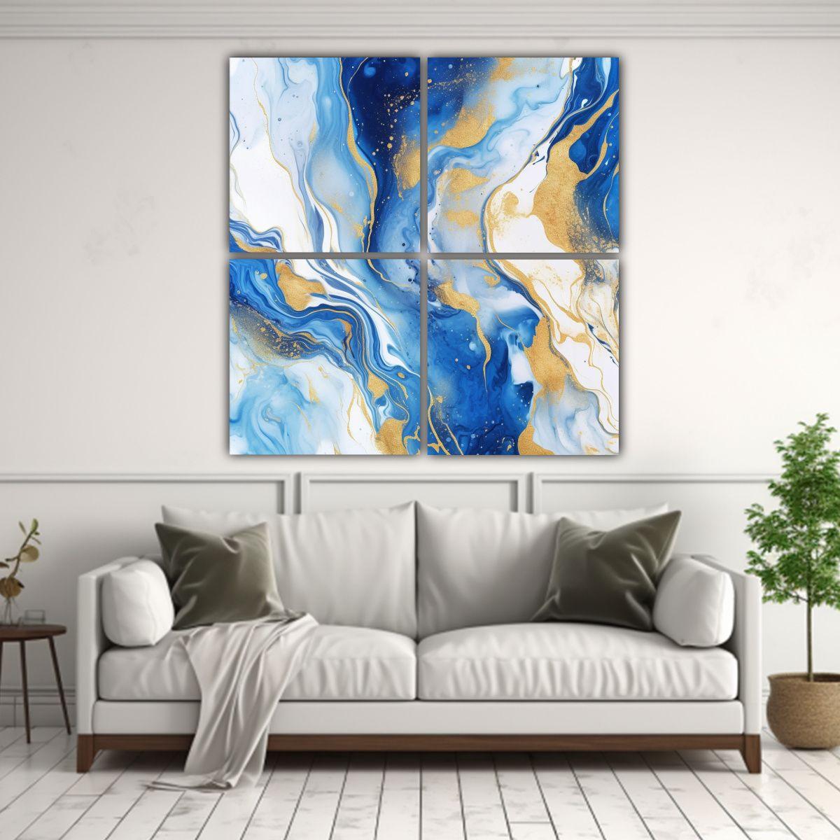 Fondos Acuarela Azul Y Dorado, Mármol Líquido, 100x100 Cm-2