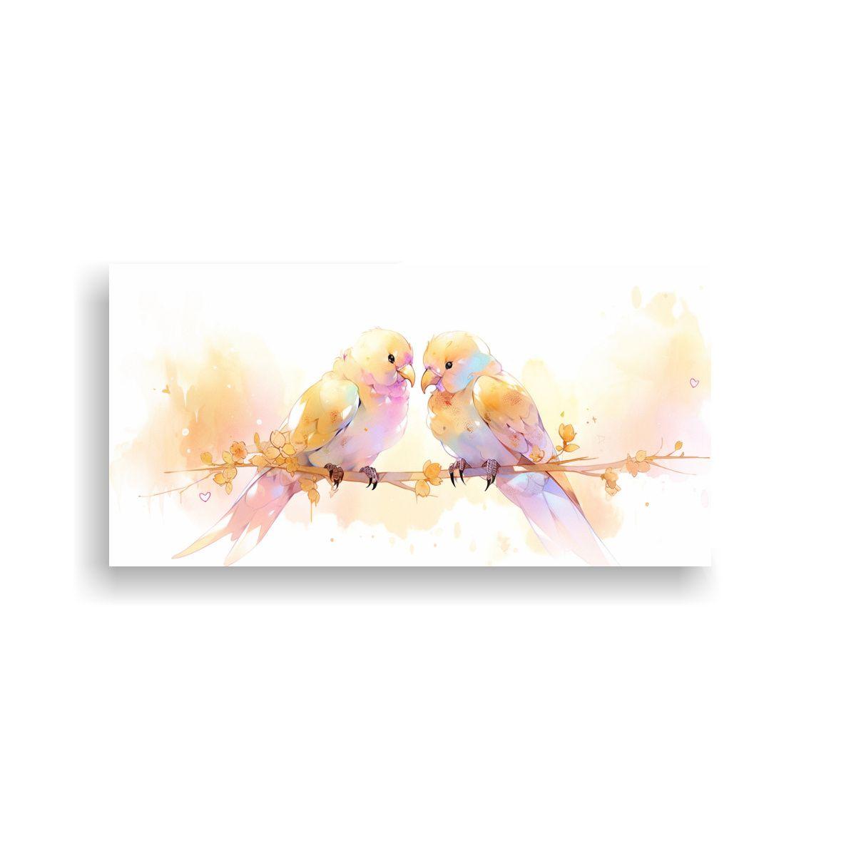 Cuadro En Lienzo Arte Gráfico Lovebirds En Colore 100x50cm-0