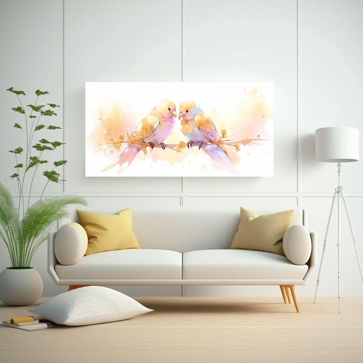 Cuadro En Lienzo Arte Gráfico Lovebirds En Colore 100x50cm-2