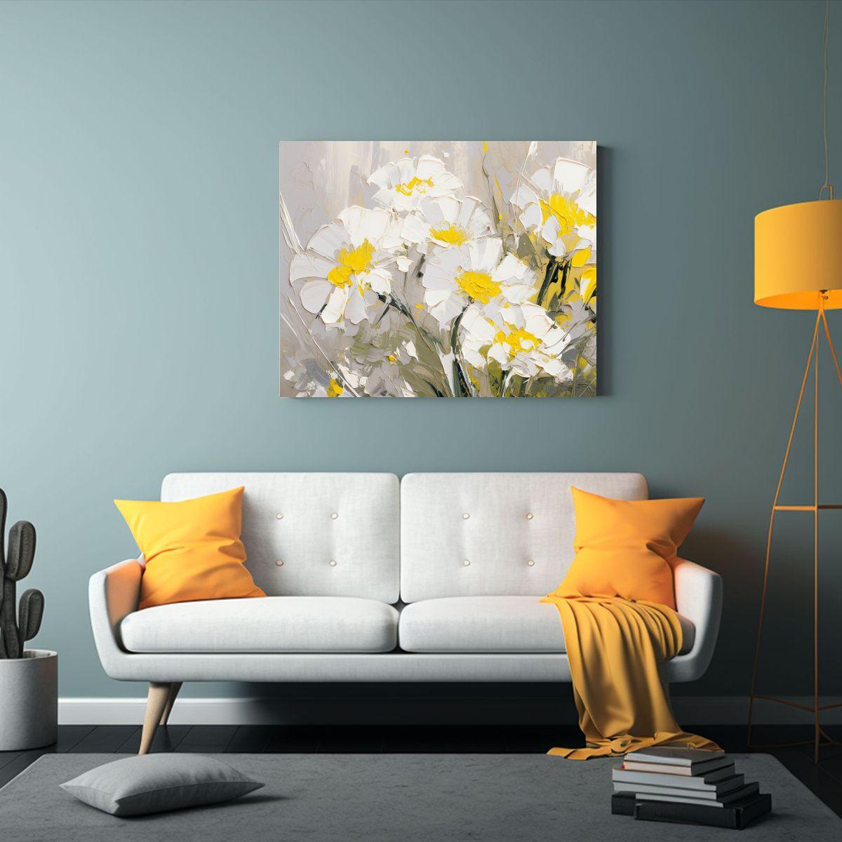 Pintura De Flores Amarillas Y Plateadas En Lienzo 120x80cm-2
