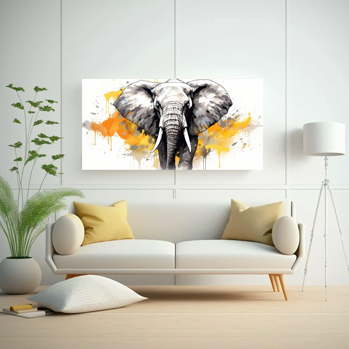 Pintura En Bastidor: Elefante De Sabana En Blanco 140x70cm-2