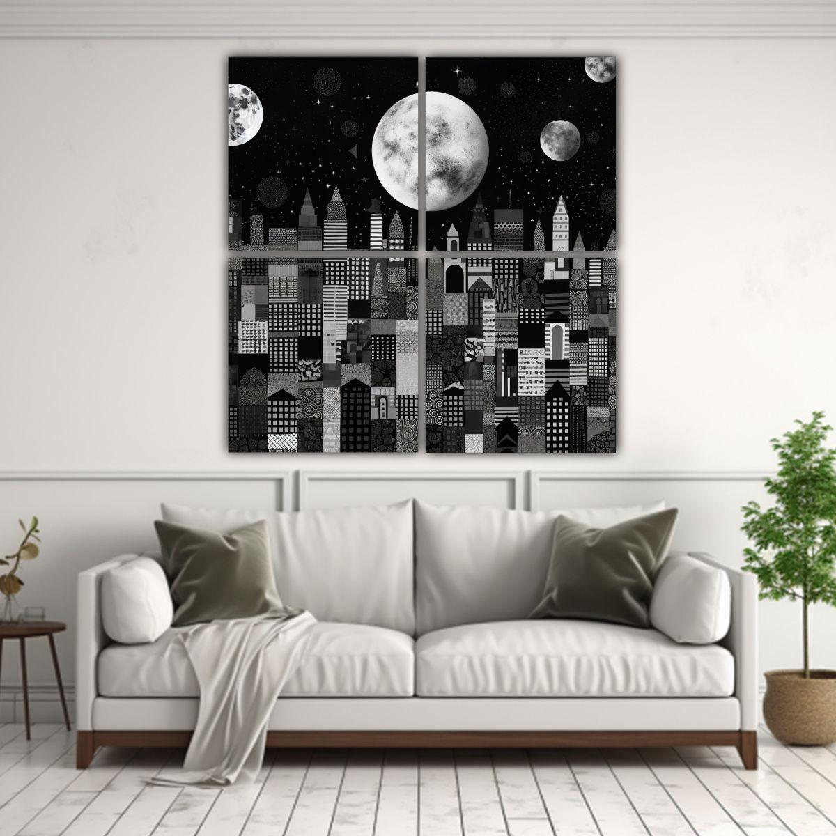 Cuatro Composiciones Cuadrado Abstracto En Blanco 180x180 Cm-2