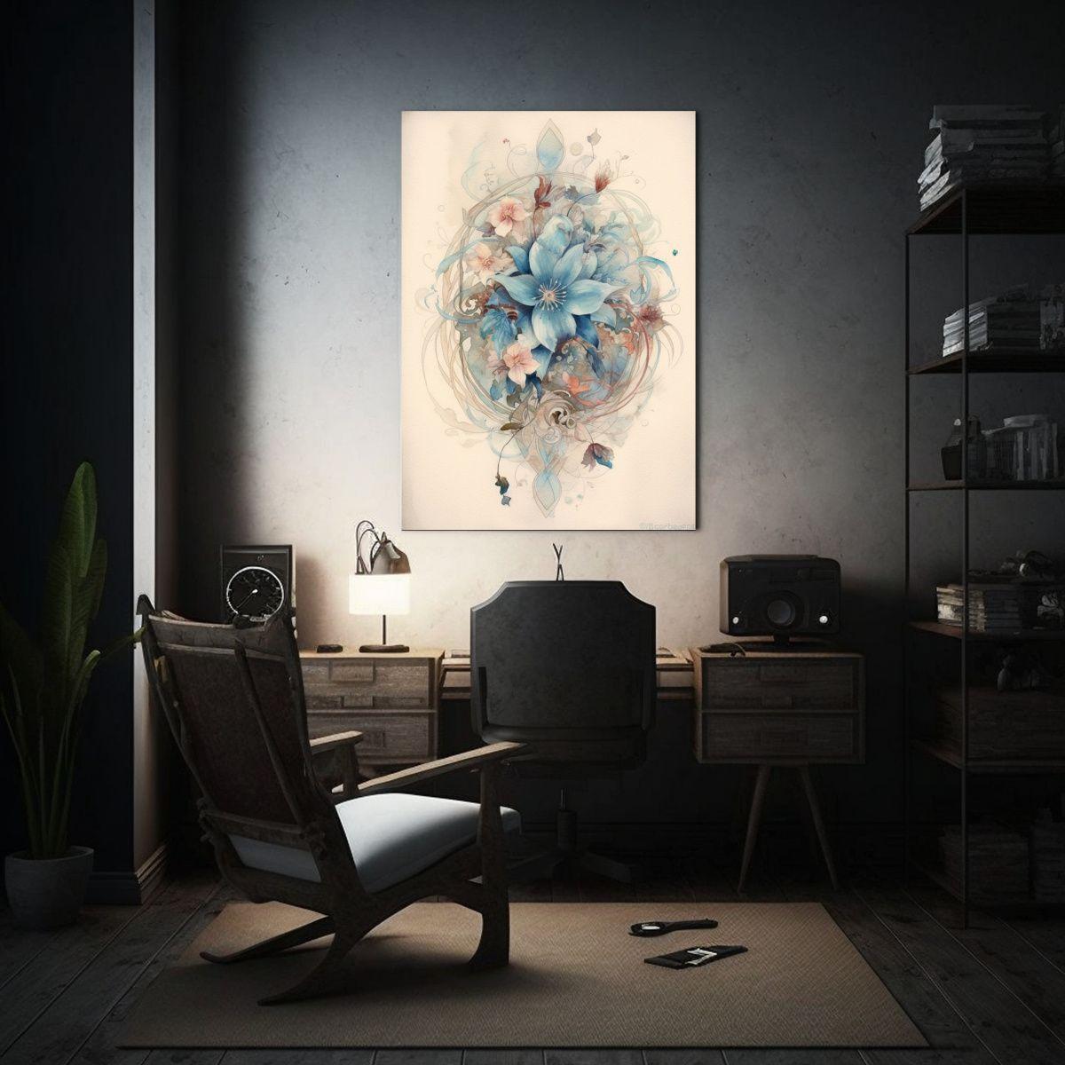 Pintura Aquarell De Patrón Floral Con Contraste 80x120cm-2