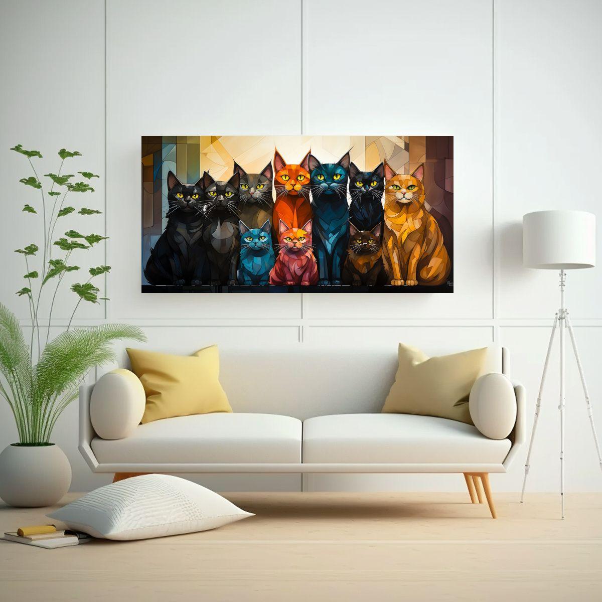 Cuadro Minimalista Gatos Perchados En Pila 120x60cm-2