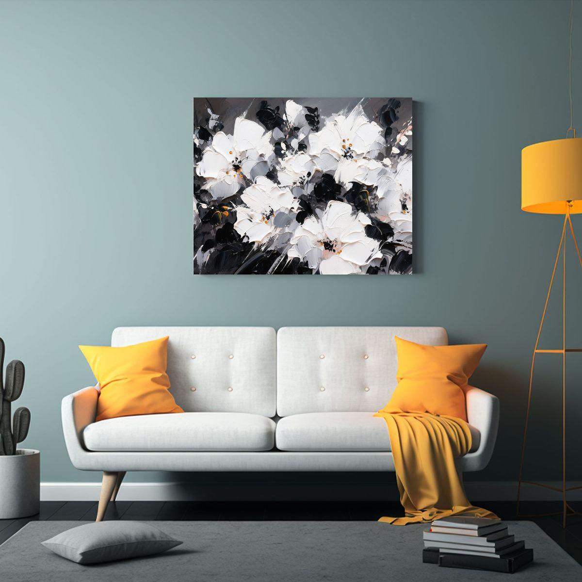 Cuadro De Flores En Blanco Y Negro En Tela Horizontal 75x50cm-2