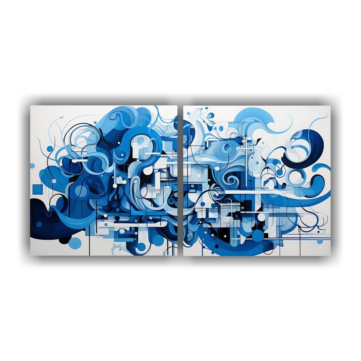 Cuadros Abstractos En Azul Y Blanco De Diseño 40x20 Cm-0