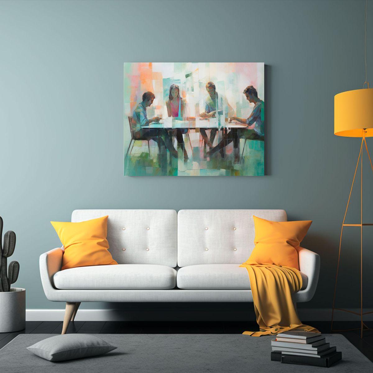 Pintura Abstracta En Lienzo Mostrando Un Grupo De Obras Deco 90x60cm-2