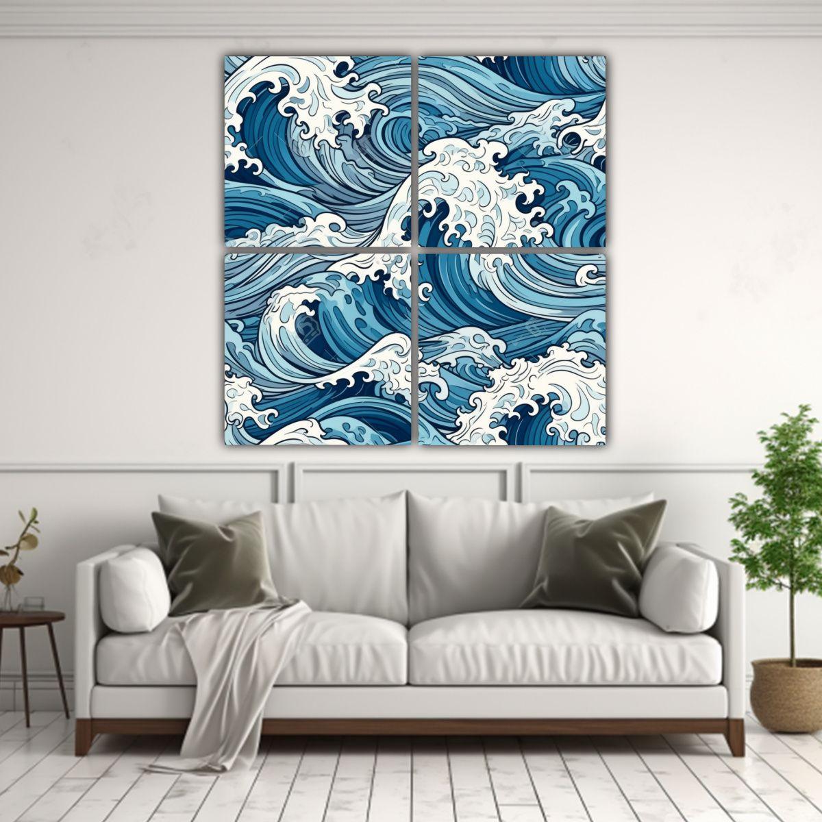 Cuatro Cuadros Líneas Finas Equilibrio Visual 160x160 Cm-2