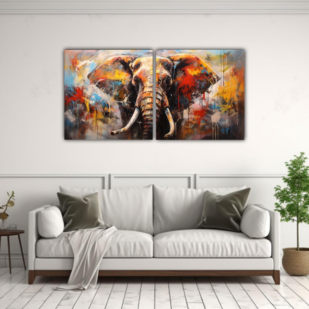 Cuadros Expresión Surrealista Elefante Abstracto 140x70 Cm-2