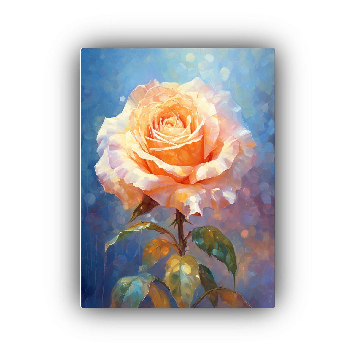 Pintura En Bastidor: Rosa Amarilla Sobre Fondo 20x30cm-0