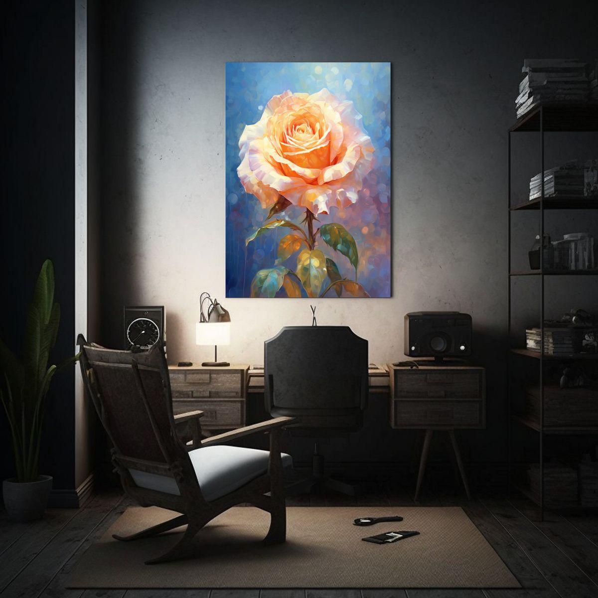 Pintura En Bastidor: Rosa Amarilla Sobre Fondo 20x30cm-2