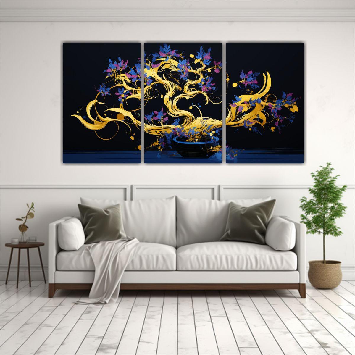 Pinturas Decorativas De Tres Telas En Bastidor 90x45 Cm-2