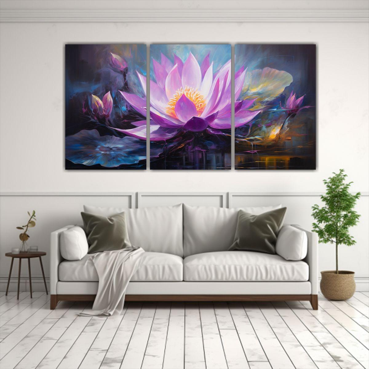 Pintura Moderna De Loto Negro Mágico En Lienzo 60x30 Cm-2