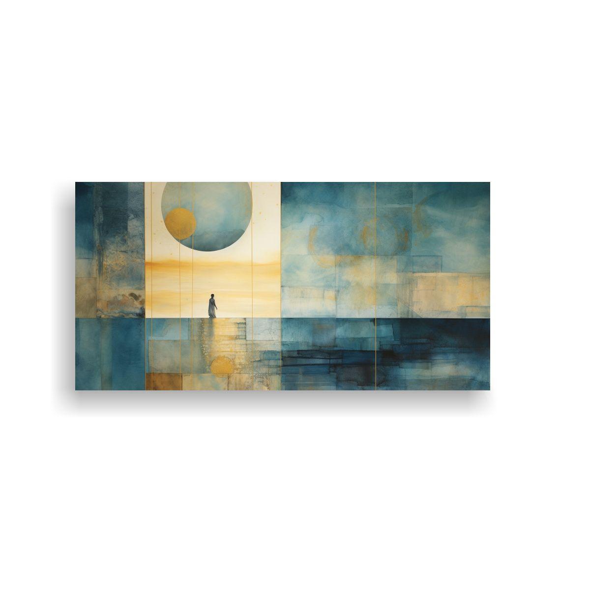 Cuadro Dibujo Sala En Tonos Teal Y Dorado 160x80cm-0