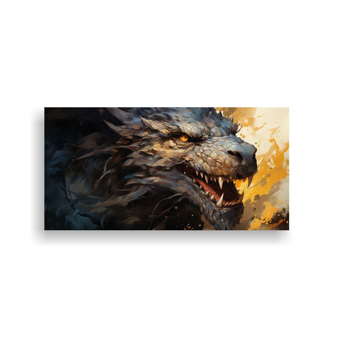 Pintura De Dragón En Tonos Marrón Y Dorado: 140x70 Cm-0