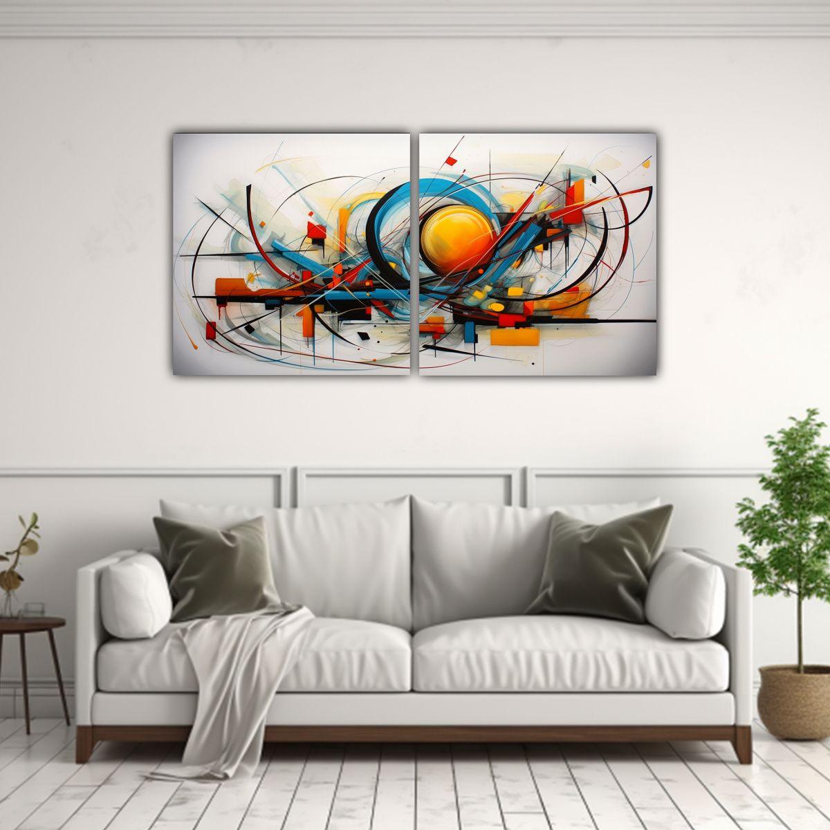 Pintura Abstracta Espacial En Dos Lienzos 40x20 Cm-2