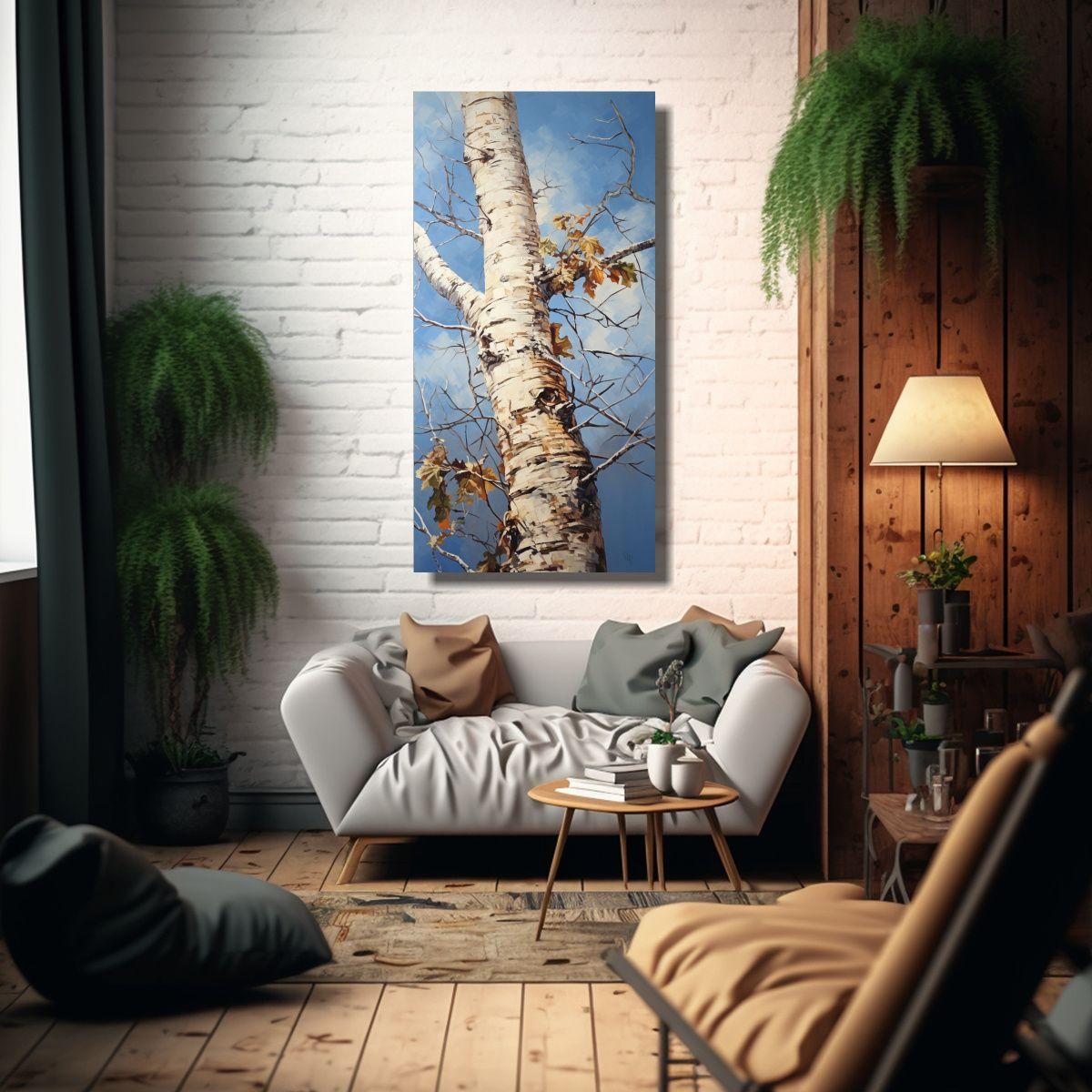 Pintura Abstracta De árbol De Abedul Estilo 20x40cm-2