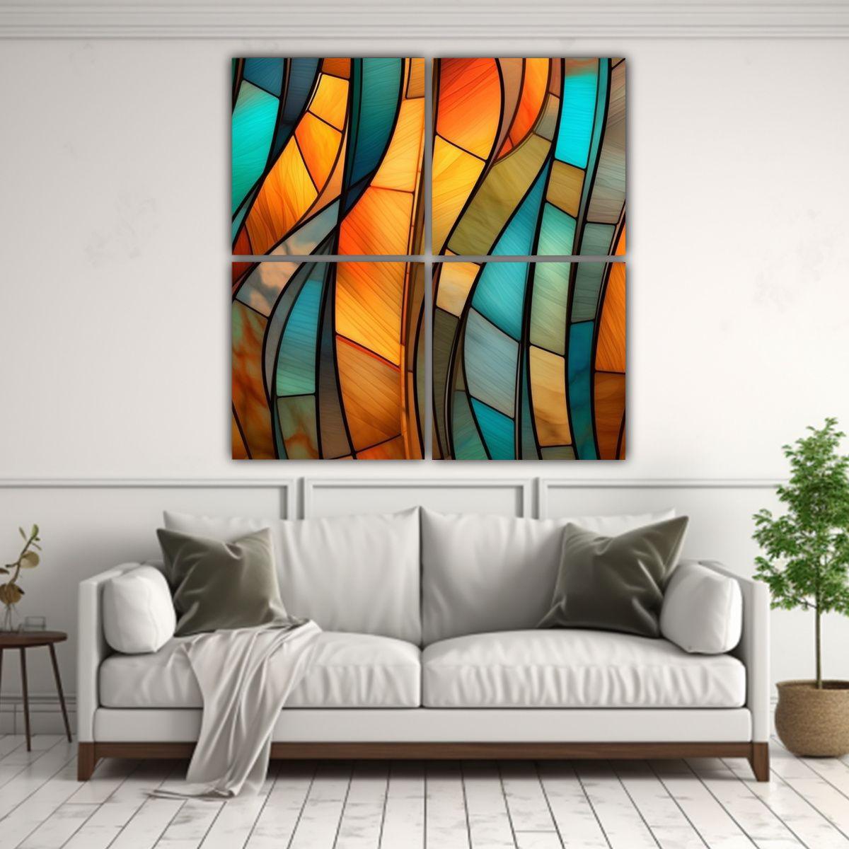 Cuadros De Vidrio Manchado En Tonos Cálidos Gris 80x80 Cm-2
