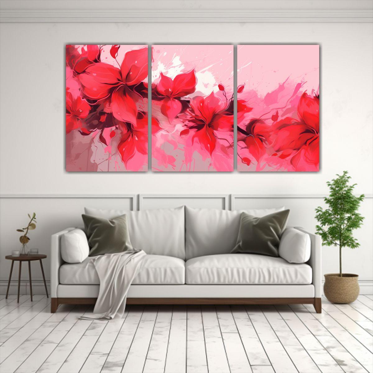 Conjunto 3 Artes Pared Belleza Red Y Pink Estilo 120x60 Cm-2