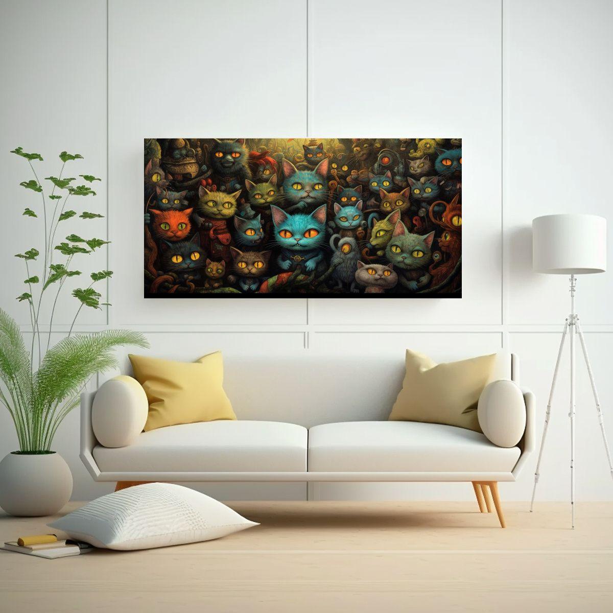 Cuadro De Gatos Con Ojos Extraños En Dinámica 160x80cm-2