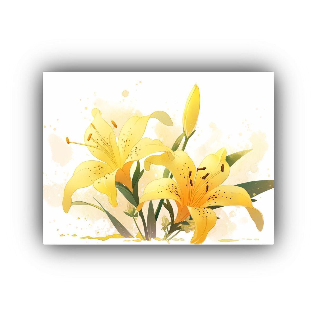 Pinturas En Bastidor: Lirios Amarillos Con Impacto Visual Ne 90x60cm-0