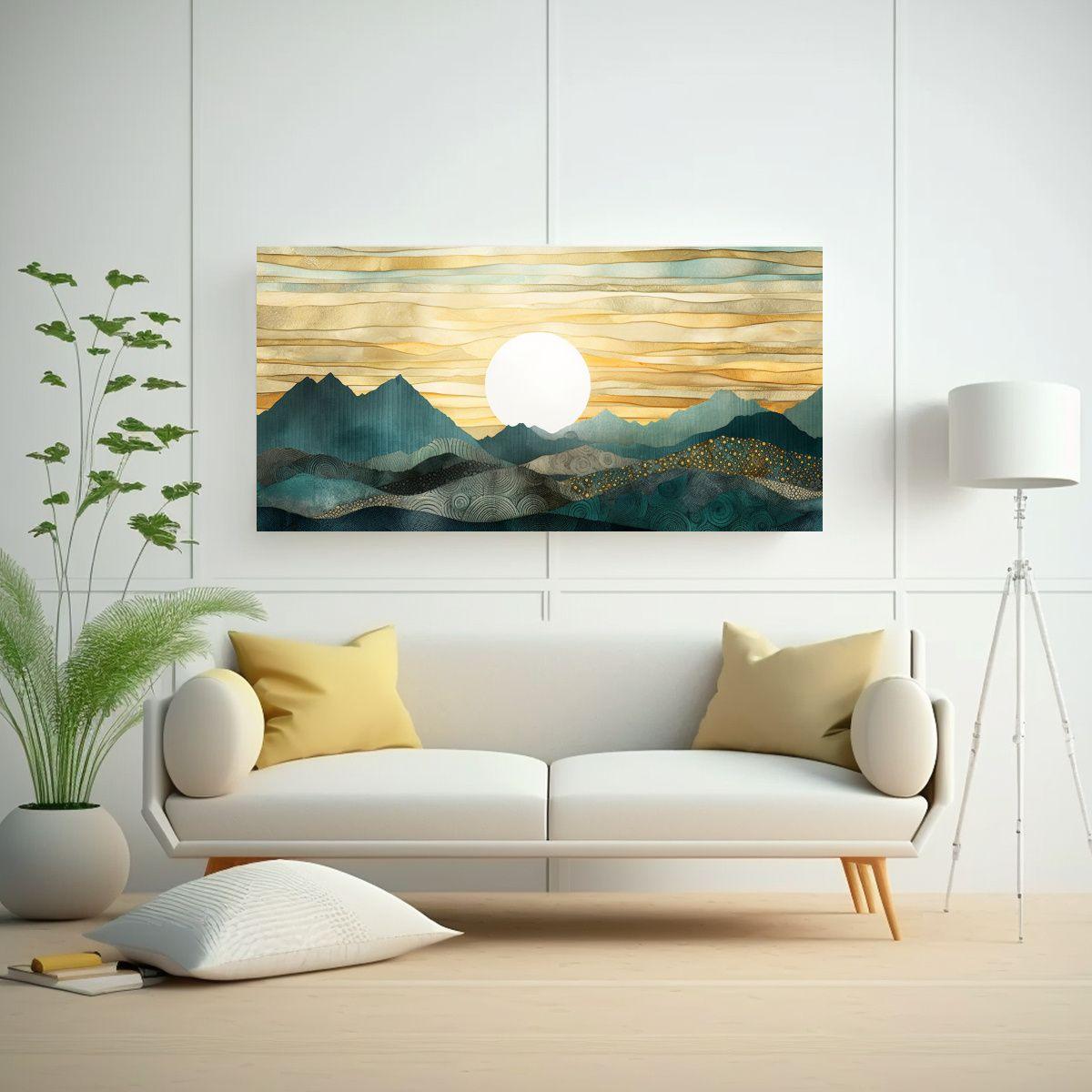 Pinturas Abstractas De Montañas En Tonos Verdes 60x30cm-2