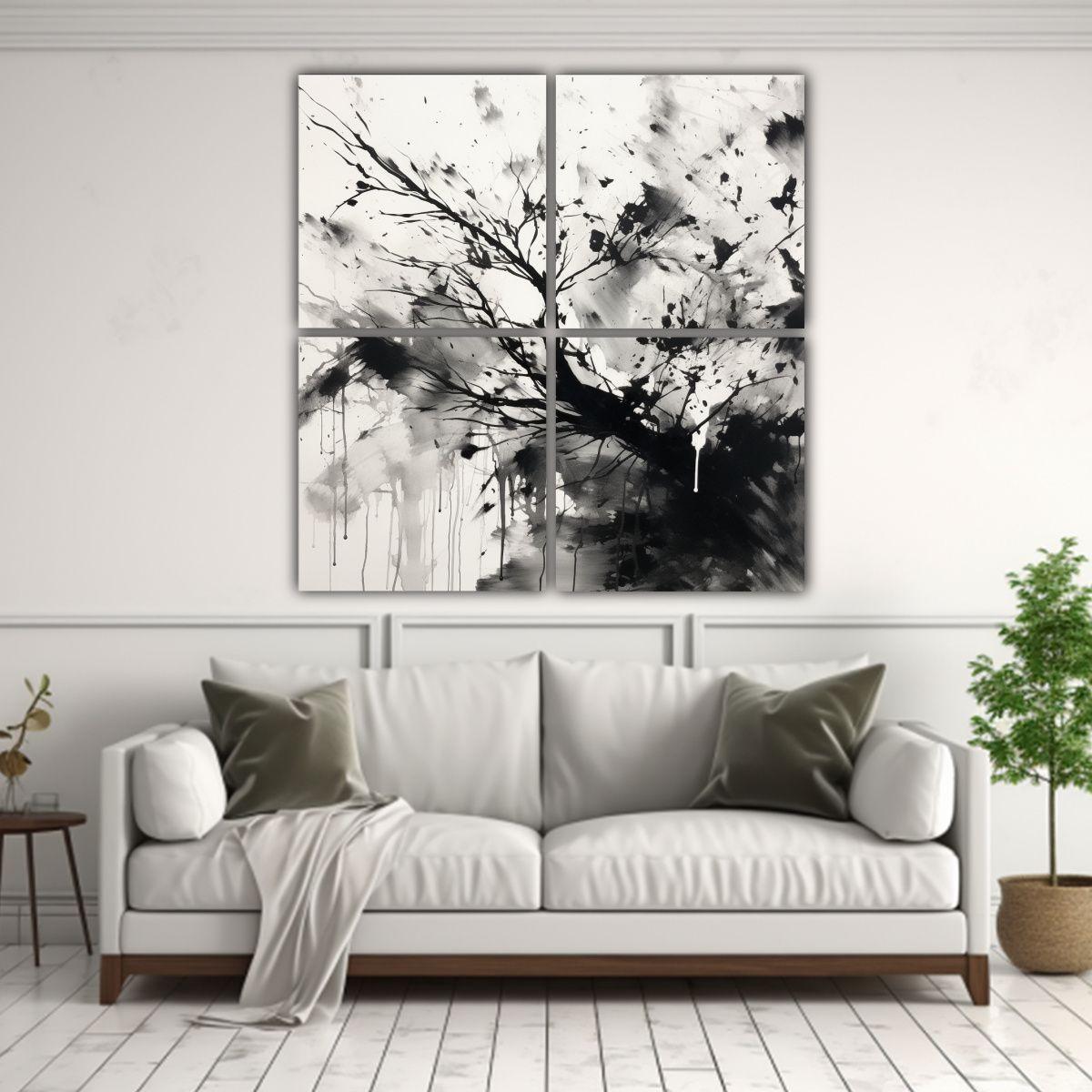Cuadro Concepto Comedor, Tinta Negra Y Blanca, 200x200 Cm-2