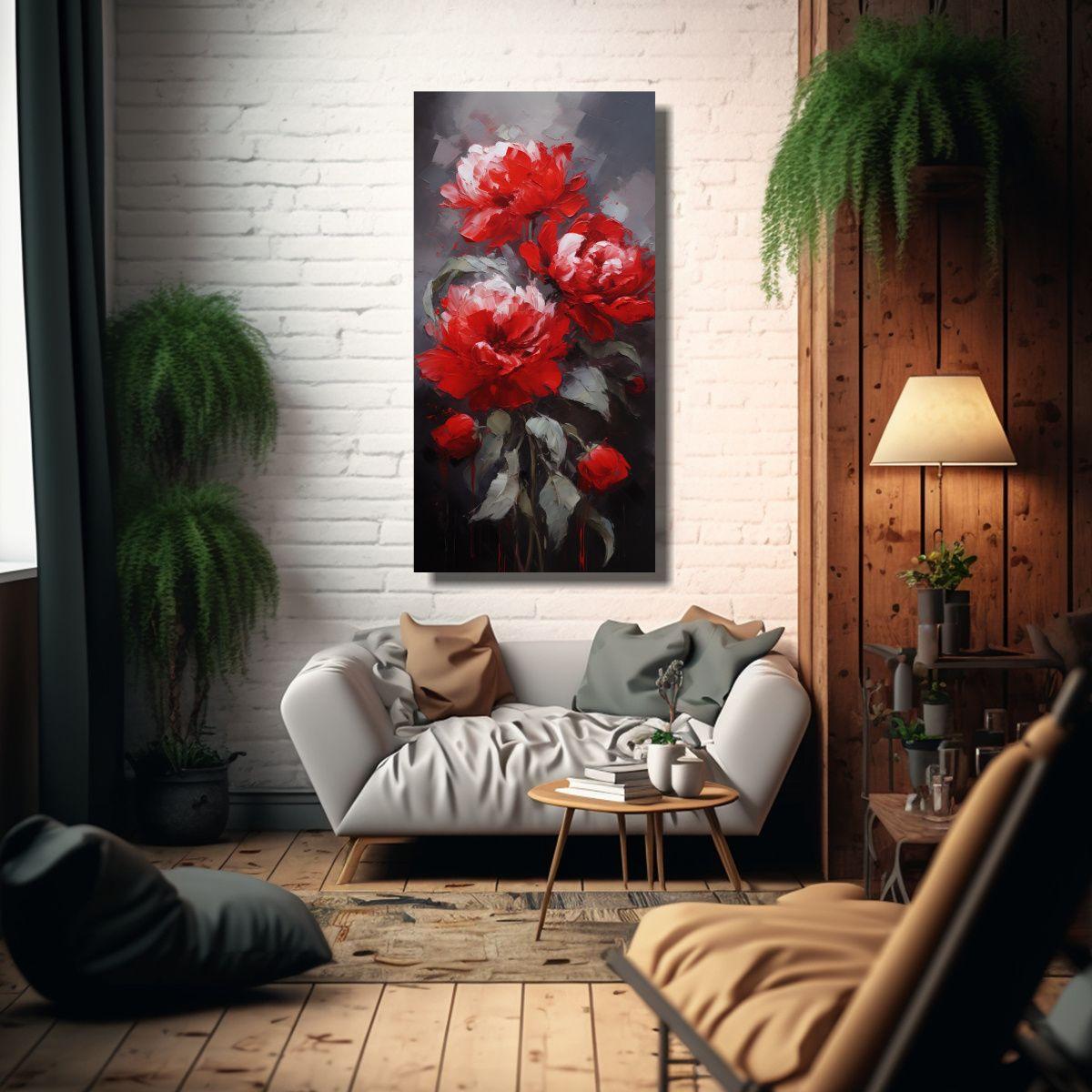 Cuadro Abstracto Original En Lienzo Estilo Flores 70x140cm-2