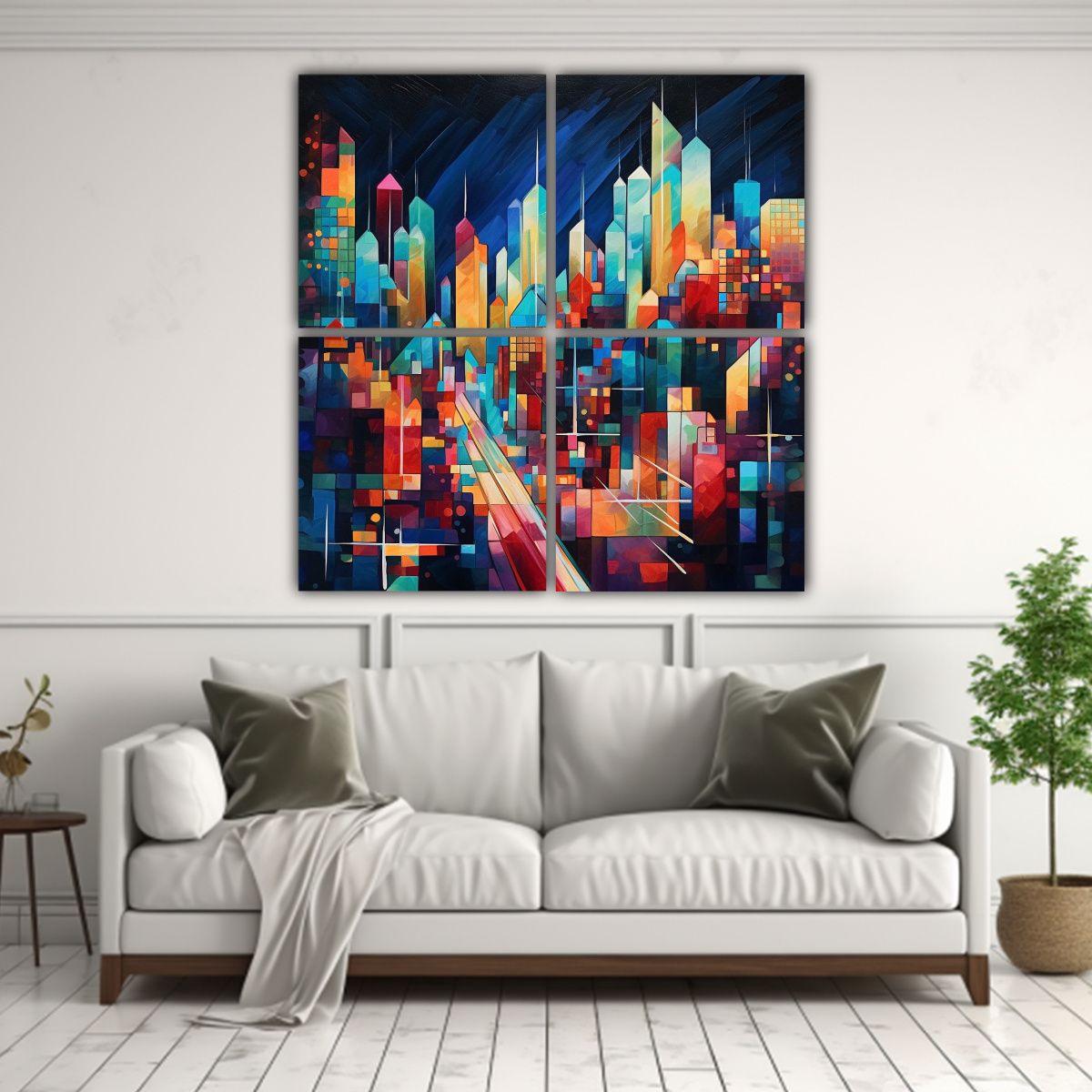 Cuadro Abstracto Colorido Con Formas Geométricas 140x140 Cm-2