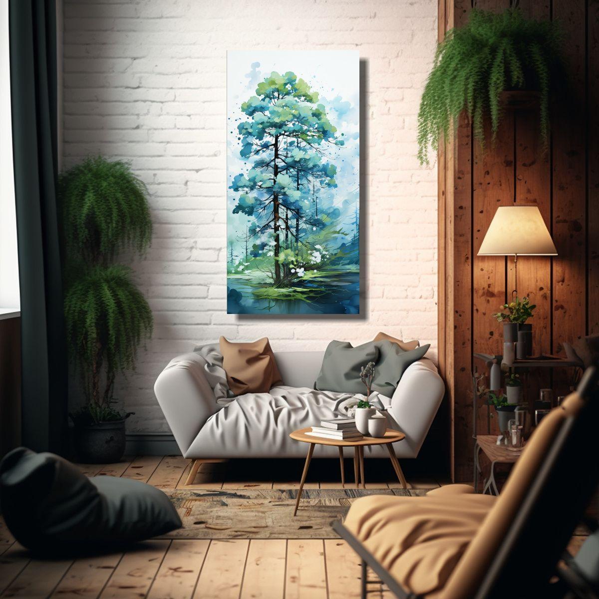 Cuadro Decorativo Esquema Pino Escocés En Tonos 70x140cm-2