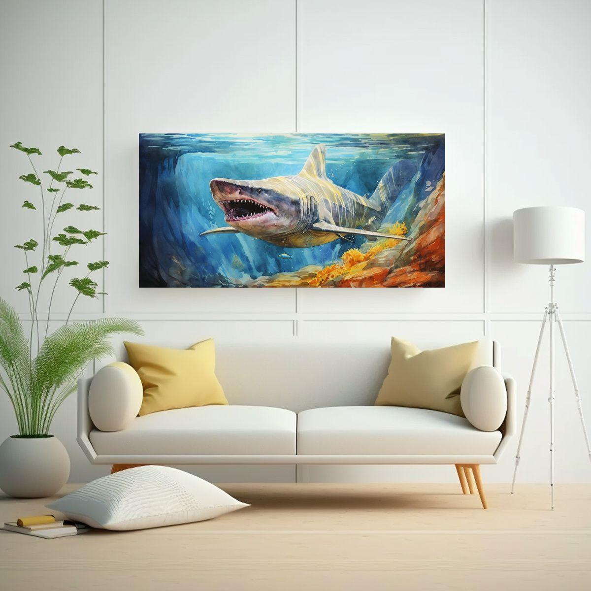 Cuadro De Tiburón Peregrino En Coloridas 160x80cm-2