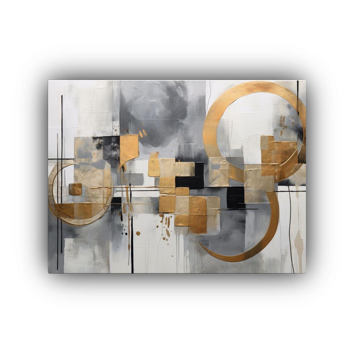 Pintura Abstracta De Huellas De Patas En Tonos De Gris Y Neg 90x60cm-0