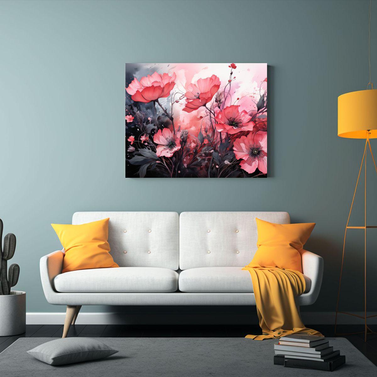 Cuadros Modernos Exclusivos De Hierbas En Negro Y Rosa, Atmo 40x30cm-2
