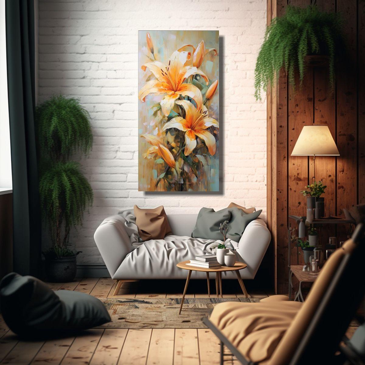 Pintura De Arte De Imagen Para Cuarto Con Lirios 40x80cm-2