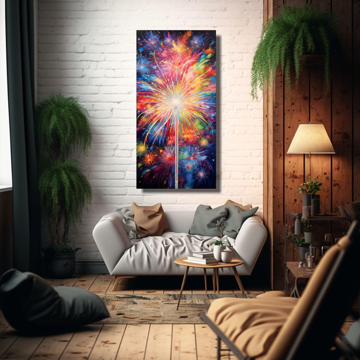 Pintura Abstracta En Bastidor: Explosión Mágica 70x140cm-2