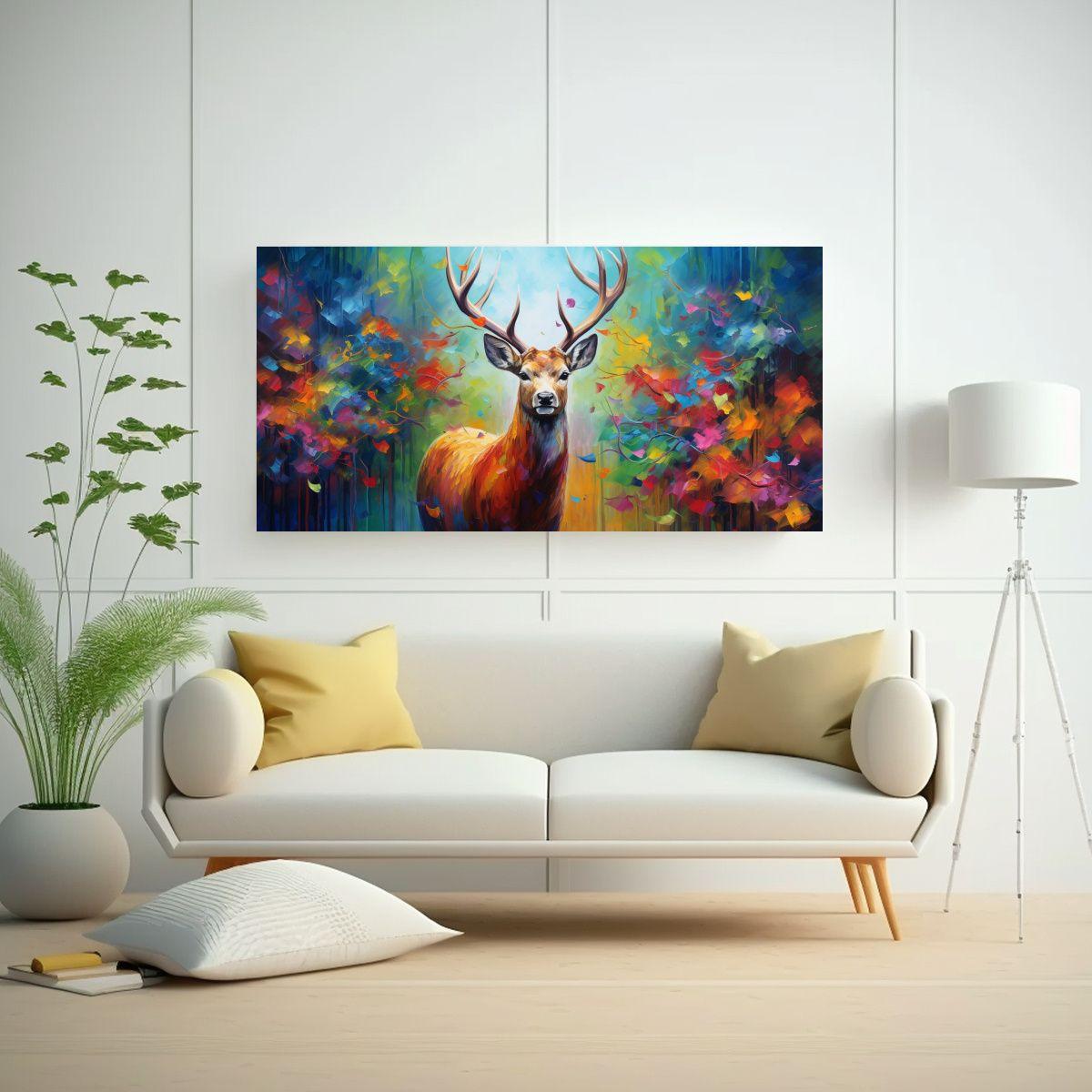 Cuadro Vintage Estilo Ciervo Pintura Al Estilo 100x50cm-2