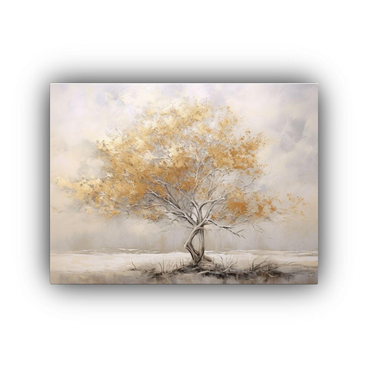 Pintura Árbol Beige Estilo Vanguardia En Lienzo: Figuras 75x50cm-0