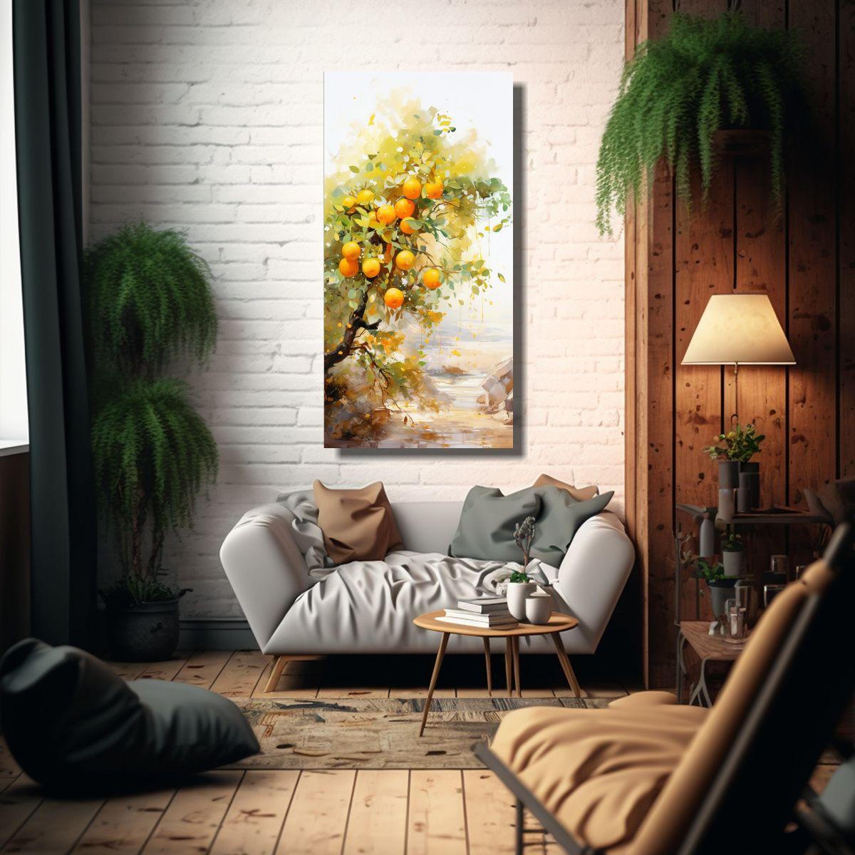 Arte Abstracción Simetría Árbol Naranja 30x60cm-2