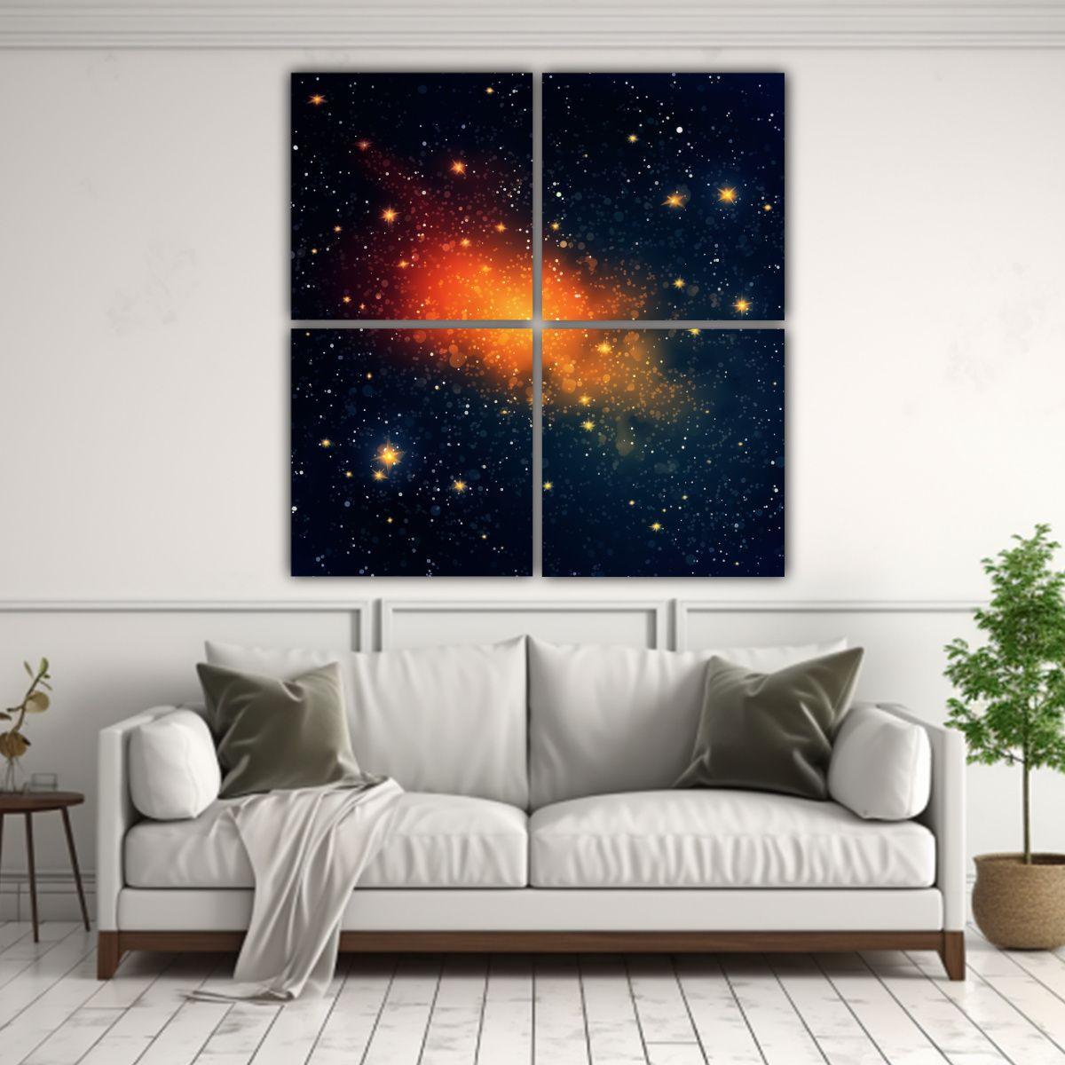 Cuatro Cuadros Calidos Elegancia Estrellado Cielo 80x80 Cm-2